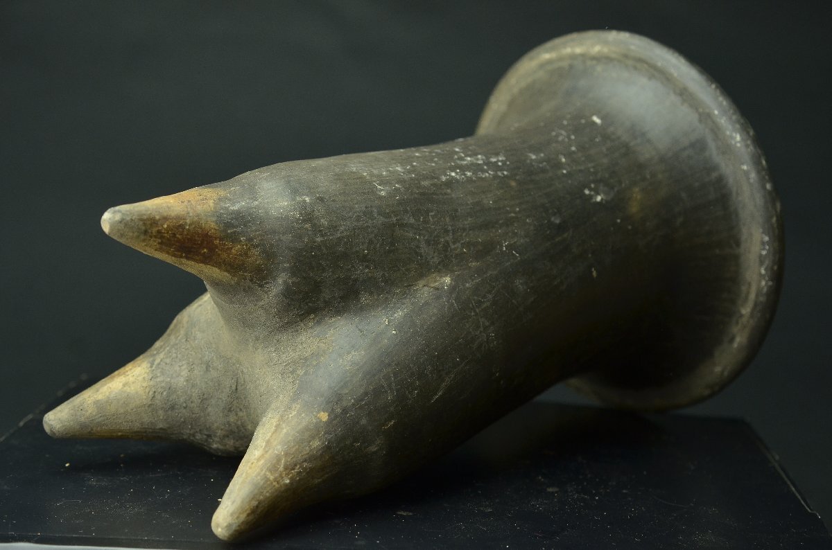 【YB】古代研磨土器（新石器時代?約3000年前）夏家店下層文化系の黒色灰陶鬲（レキ）研磨土器　年代保証　紀元前6000年前后