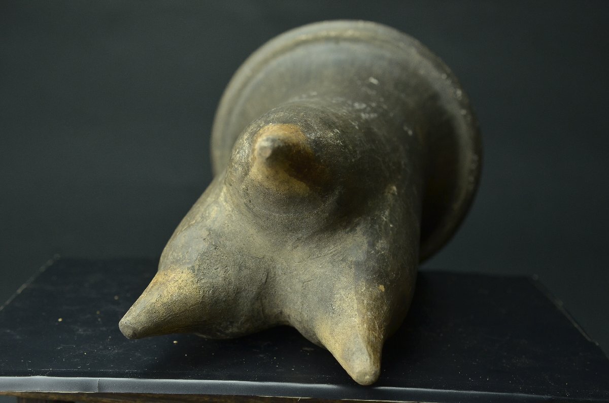 【YB】古代研磨土器（新石器時代?約3000年前）夏家店下層文化系の黒色灰陶鬲（レキ）研磨土器　年代保証　紀元前6000年前后