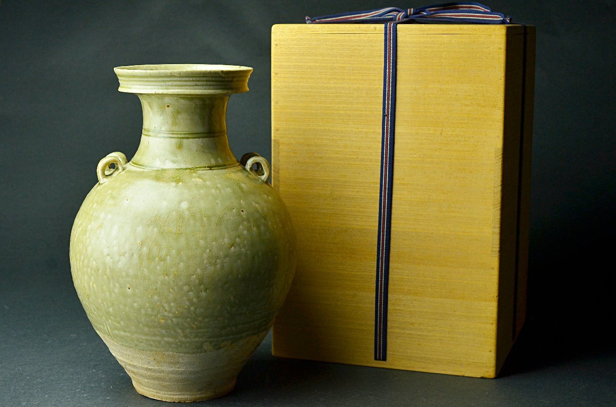 【YB】西晉青磁水盂(越州窯?古越磁)?西晉代青磁盤(pán)口瓶?桐箱付屬 上りの良い作品?！镏袊?guó)古玩骨董25Y918