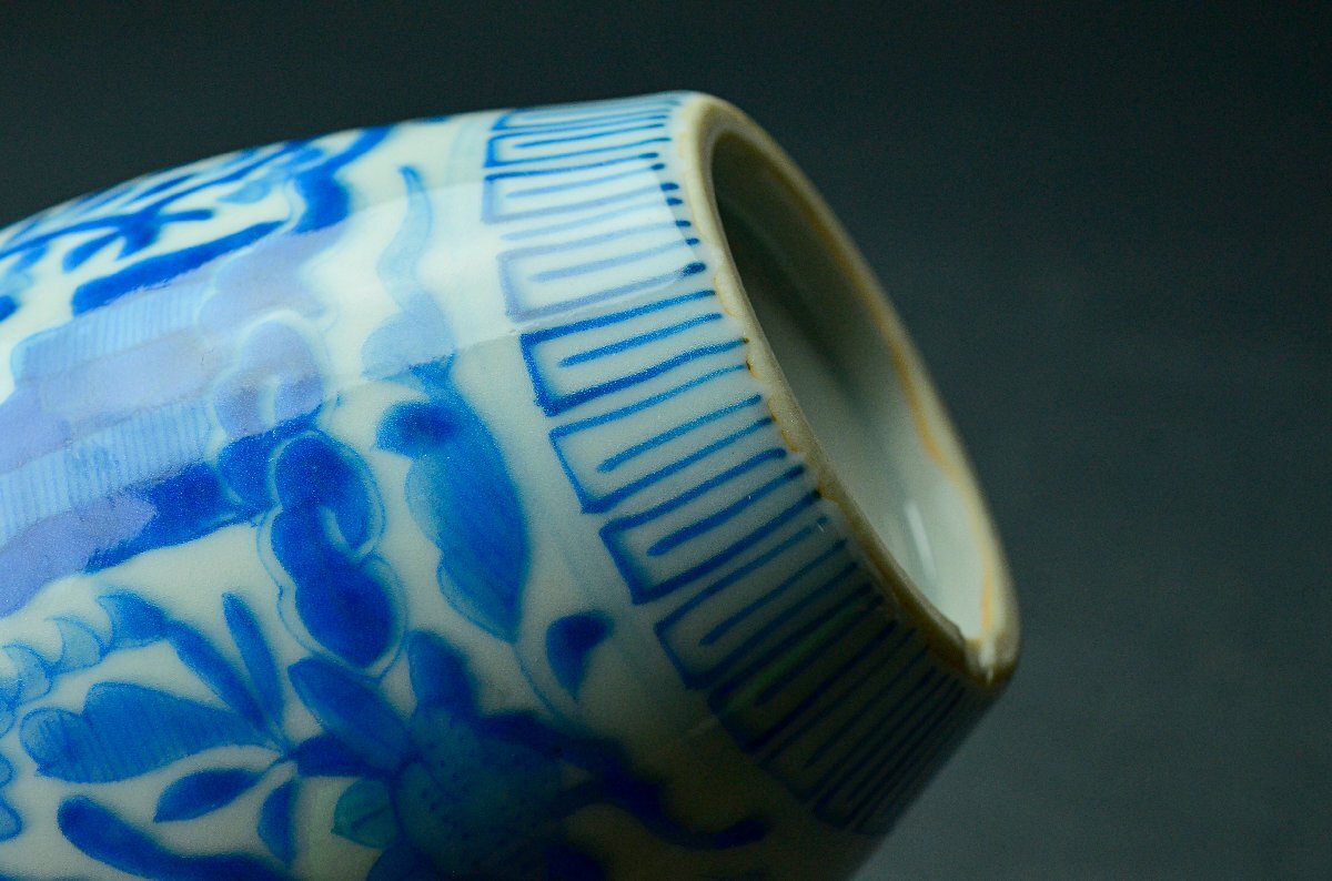 【YB】明或清代青花花鳥紋蓋付罐?壺?桐箱付屬 ★中國古玩骨董YB