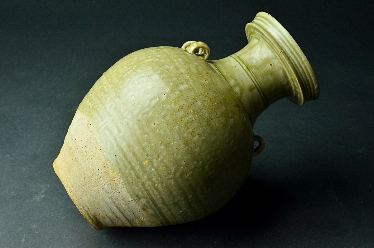 【YB】西晉青磁水盂(越州窯?古越磁)?西晉代青磁盤(pán)口瓶?桐箱付屬 上りの良い作品?！镏袊?guó)古玩骨董25Y918