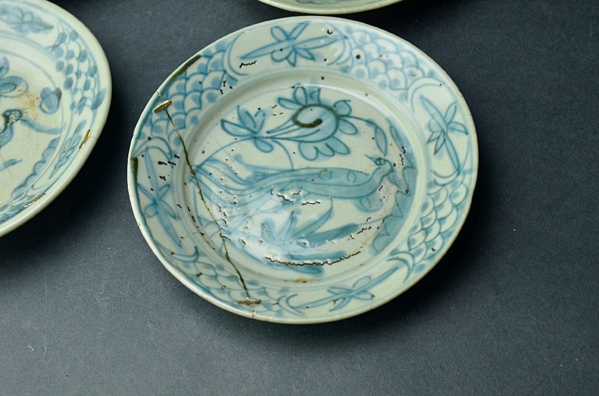 【YB】明代呉須青花花鳥紋盤四件組?南京染付 ★中國古玩骨董25Y895-2