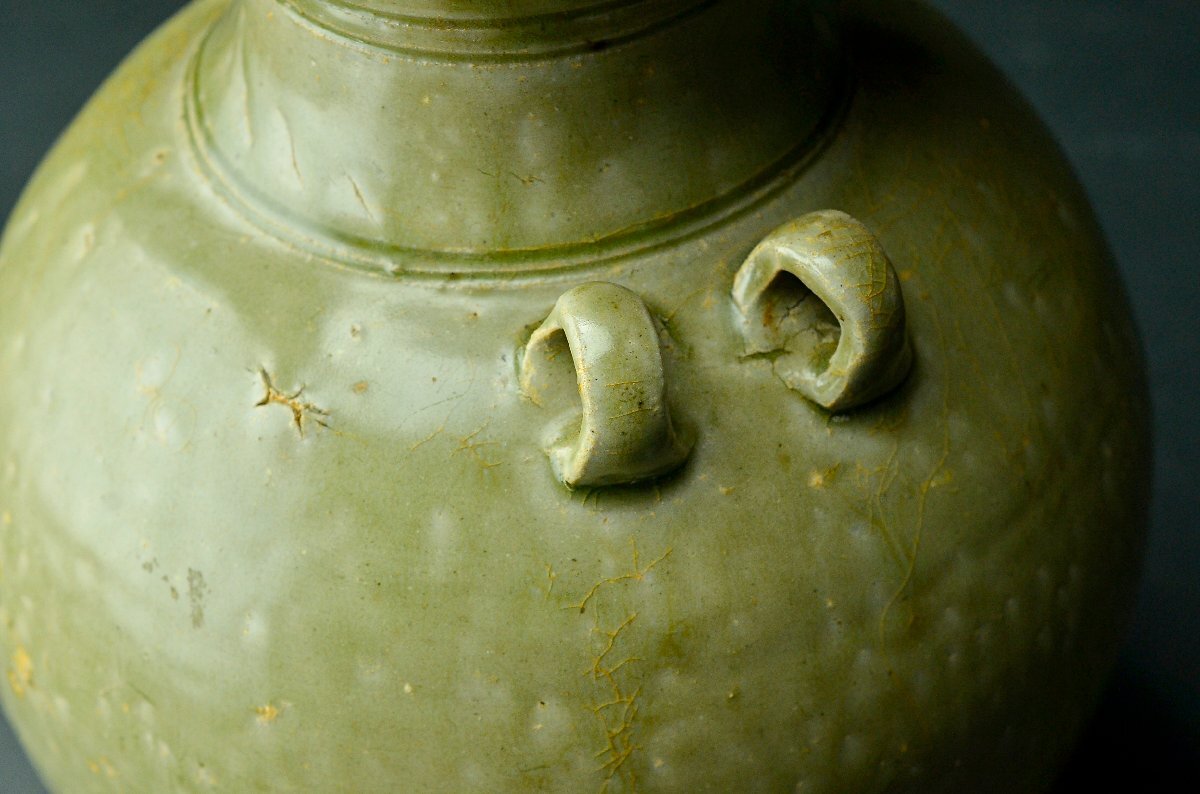 【YB】西晉青磁水盂(越州窯?古越磁)?西晉代青磁盤(pán)口瓶?桐箱付屬 上りの良い作品?！镏袊?guó)古玩骨董25Y918