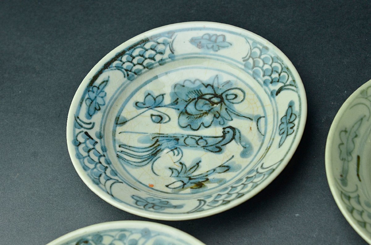 【YB】明代呉須青花花鳥紋盤四件組?南京染付 ★中國古玩骨董25Y895-2