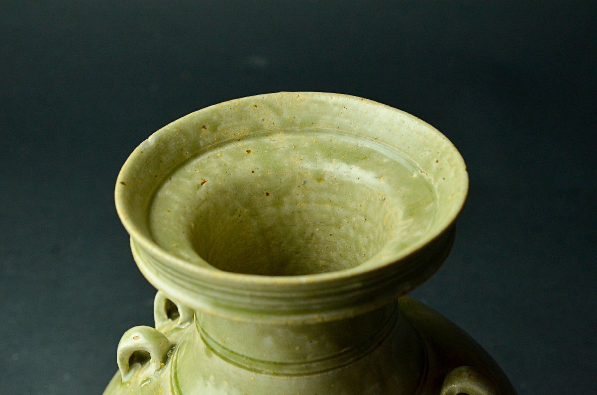 【YB】西晉青磁水盂(越州窯?古越磁)?西晉代青磁盤(pán)口瓶?桐箱付屬 上りの良い作品?！镏袊?guó)古玩骨董25Y918