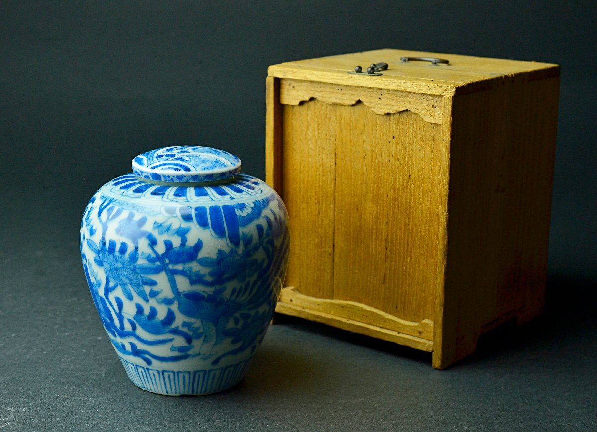 【YB】明或清代青花花鳥紋蓋付罐?壺?桐箱付屬 ★中國古玩骨董YB