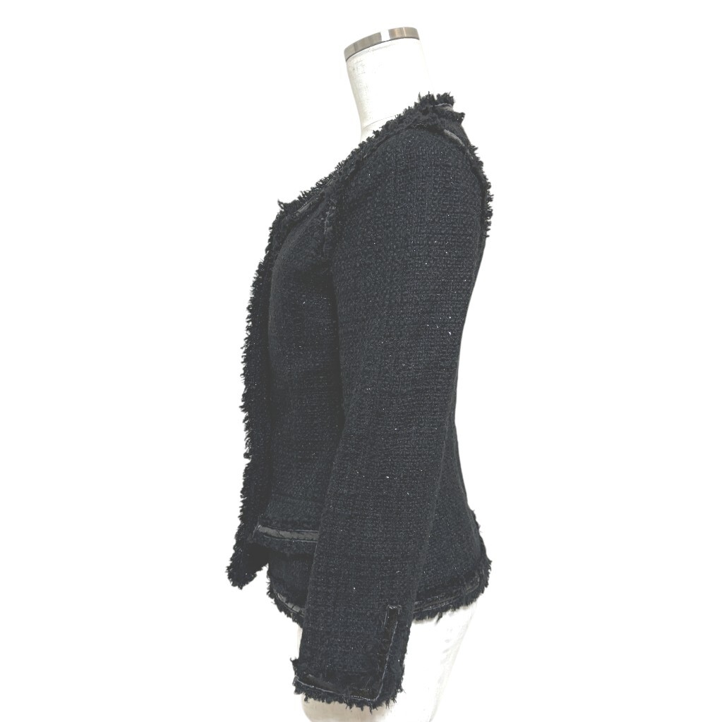 デュラスアンビエント レディース ツイード風ジャケット フリンジデザイン 黒 ブラック _画像2