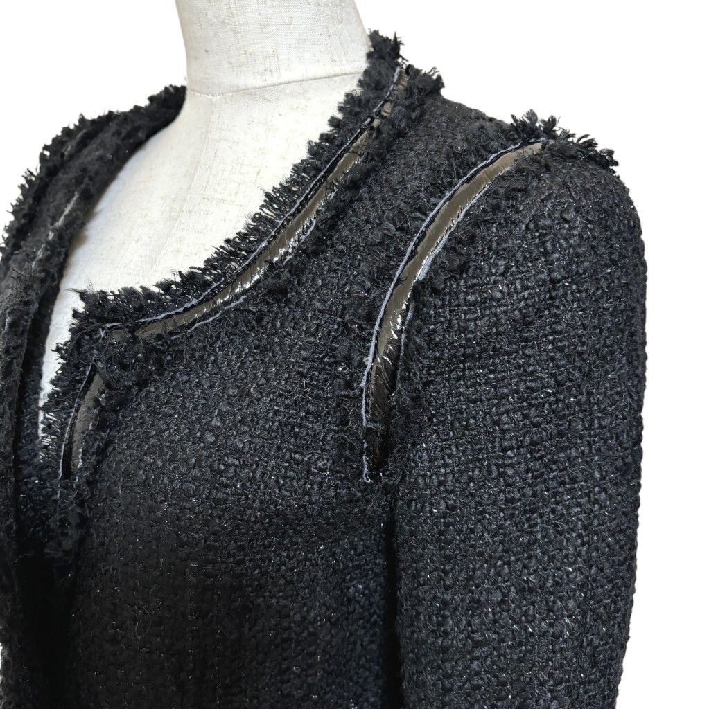 デュラスアンビエント レディース ツイード風ジャケット フリンジデザイン 黒 ブラック _画像5