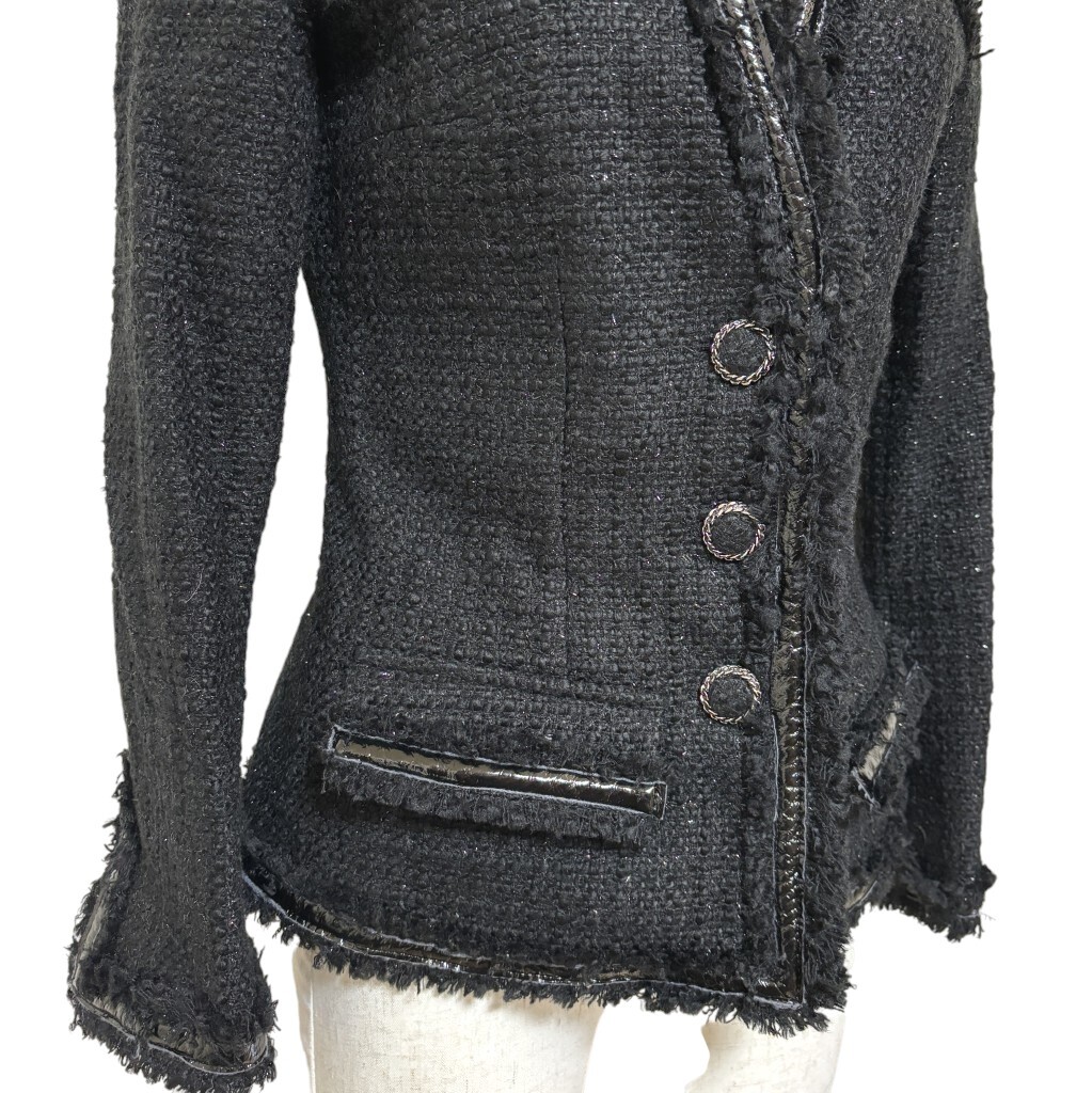 デュラスアンビエント レディース ツイード風ジャケット フリンジデザイン 黒 ブラック _画像6