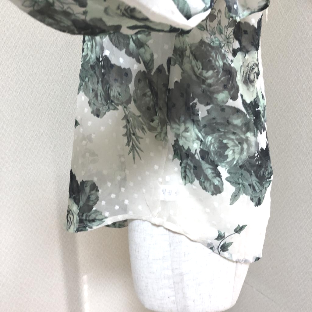 Goinluck レディース レースブラウス  花柄 秋色 プルオーバーブラウス シアーブラウス エレガント インナー付き グリーン 緑の画像4