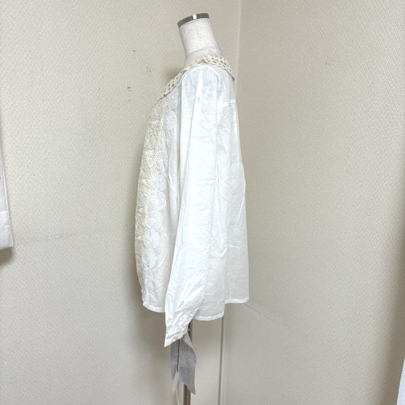 somari imagination レディース プルオーバーブラウス レース付き 長袖 ホワイト ナチュラル服 大きいサイズ_画像4