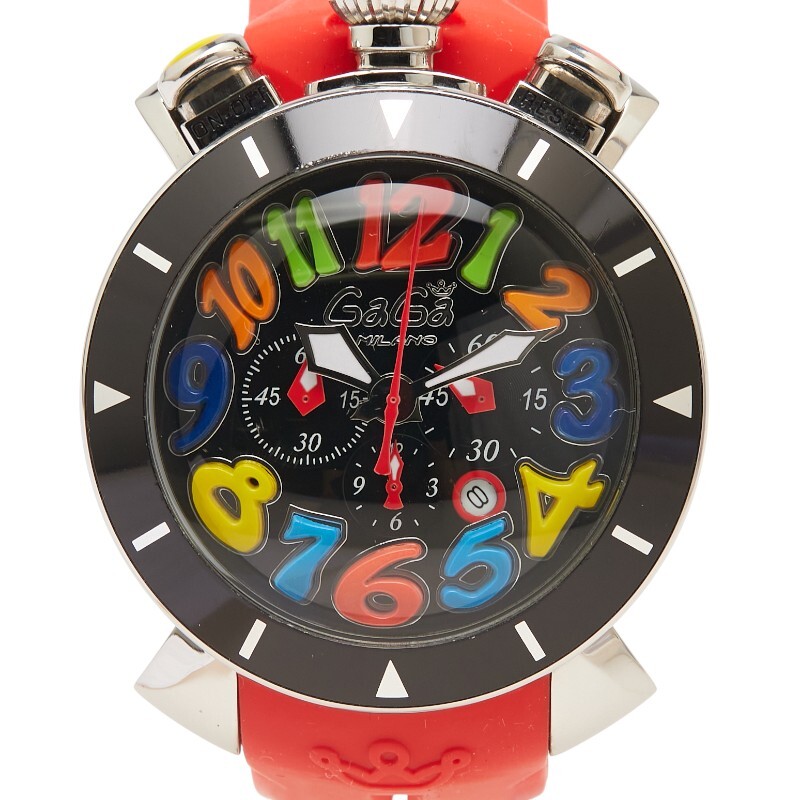 ガガ ミラノ マヌアーレ 腕時計 クオーツ ブラック文字盤 ステンレススチール ラバー メンズ Gaga Milano 【中古】_画像1