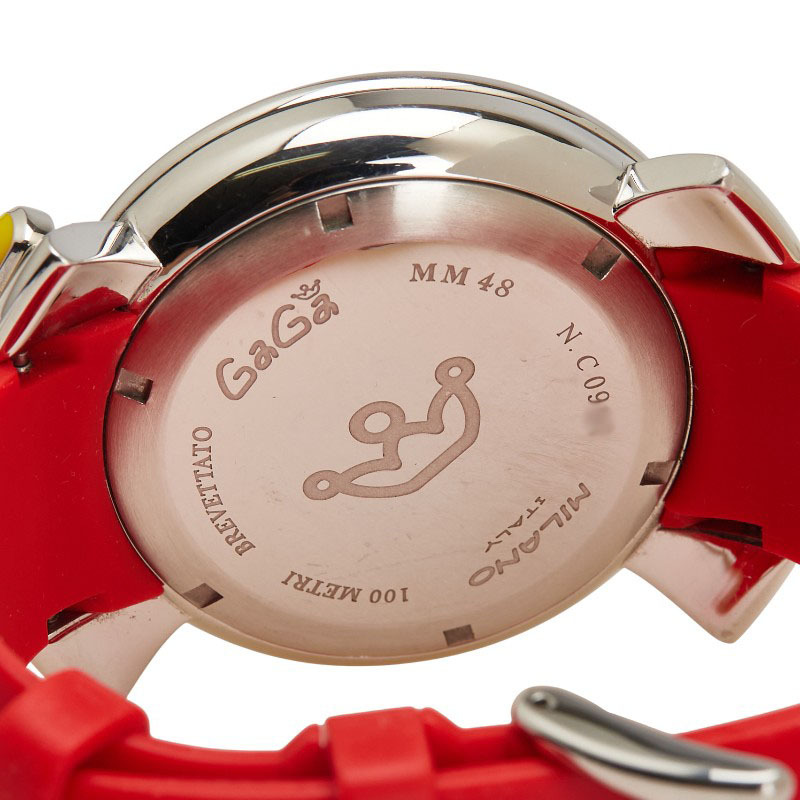 ガガ ミラノ マヌアーレ 腕時計 クオーツ ブラック文字盤 ステンレススチール ラバー メンズ Gaga Milano 【中古】_画像4