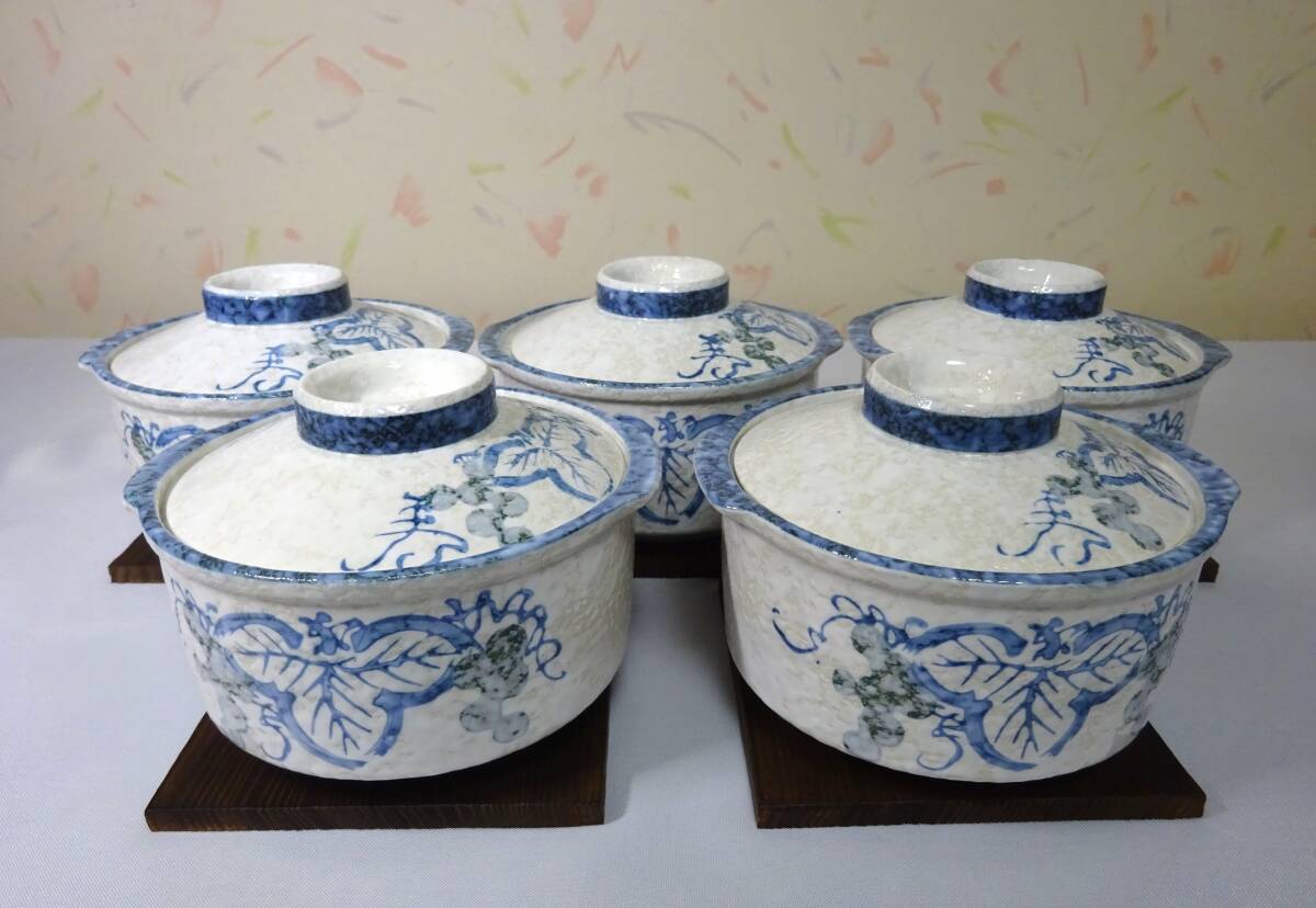 ★未使用★昭和レトロ★和風 蓋付グラタン皿 深皿 5個セット(鍋敷き付)☆箱あり☆ドリア皿 スープボウル 洋食器 陶器 来客用 インテリア_画像1