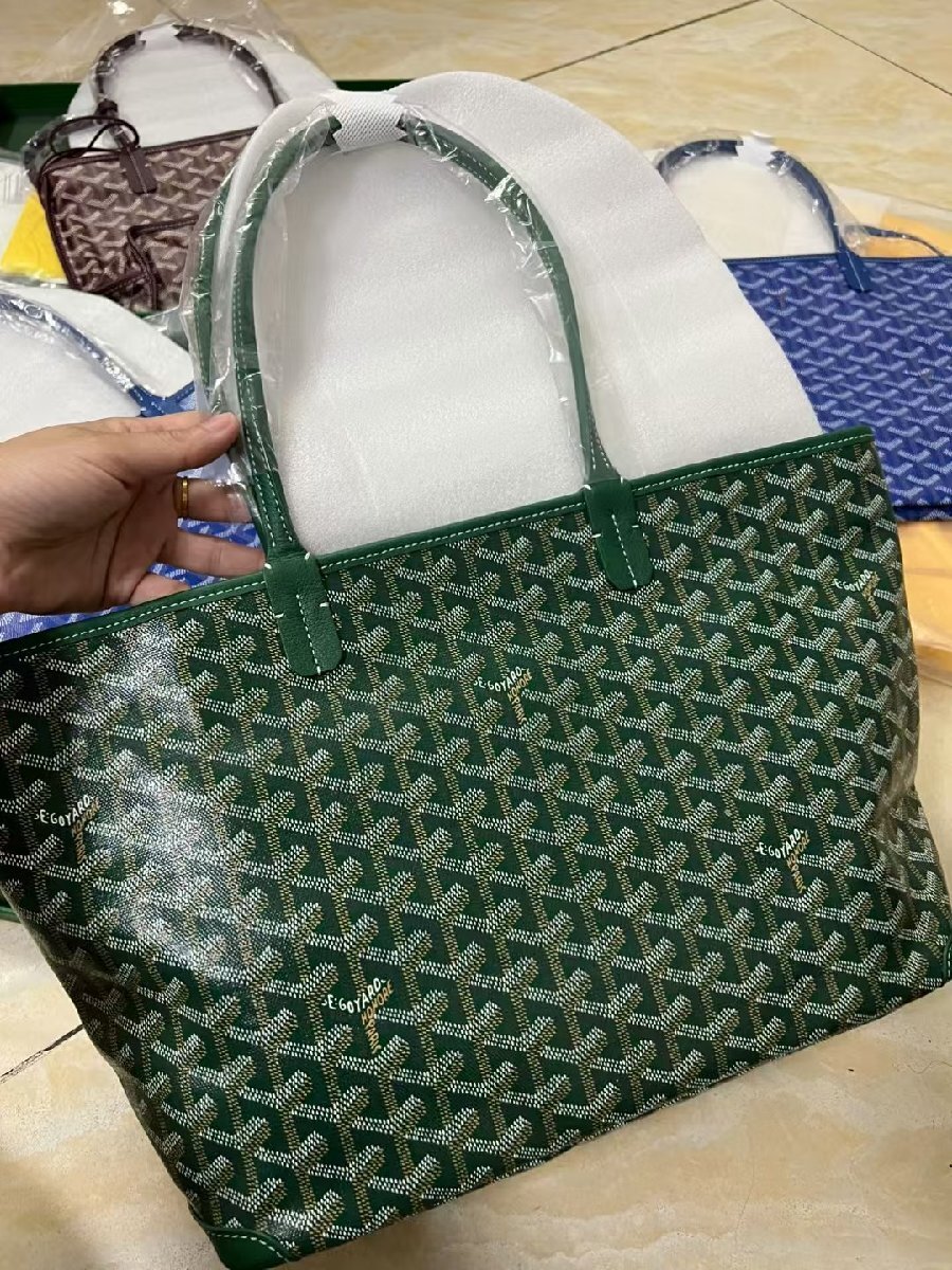 中古・美品★GOYARD ゴヤール サンルイPM トートバッグ ハンドバッグ バッグ キャンバス×レザー ポーチ付き グリーン