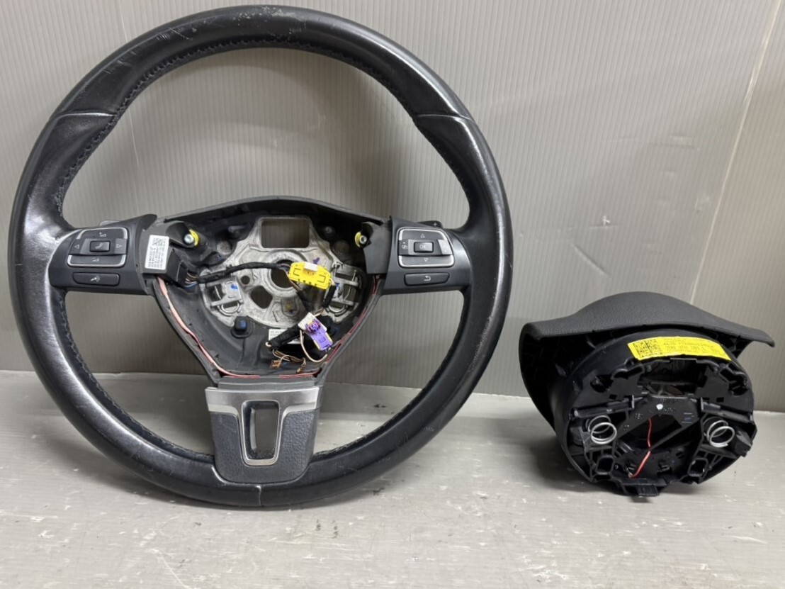VW シャラン 右H (7NCAV) 純正 ステアリングホイール ホーンパット パドルシフト スイッチ付 レザー ハンドル 破損無 動作保証 p050814_画像6
