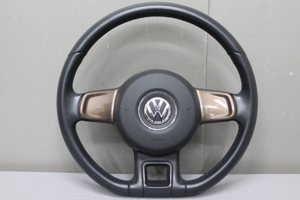 VW ザ ビートル ブロンズ (16C) 純正 破損無 ステアリングホイール レザー 5C0 419 091 5C5 880 201 ホーンパット付 ハンドル p056999_画像1