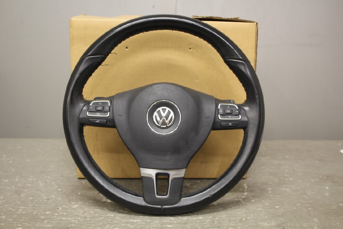 VW シャラン (7N) 純正 ハンドル ステアリングホイール ホーンパット パドルシフト スイッチ付 レザー 7N0 880 201 L 動作保証 p050482_画像1