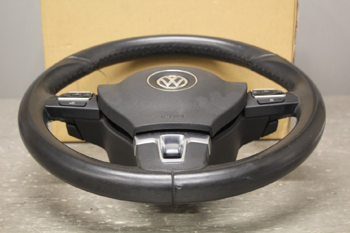 VW シャラン (7N) 純正 ハンドル ステアリングホイール ホーンパット パドルシフト スイッチ付 レザー 7N0 880 201 L 動作保証 p050482_画像2