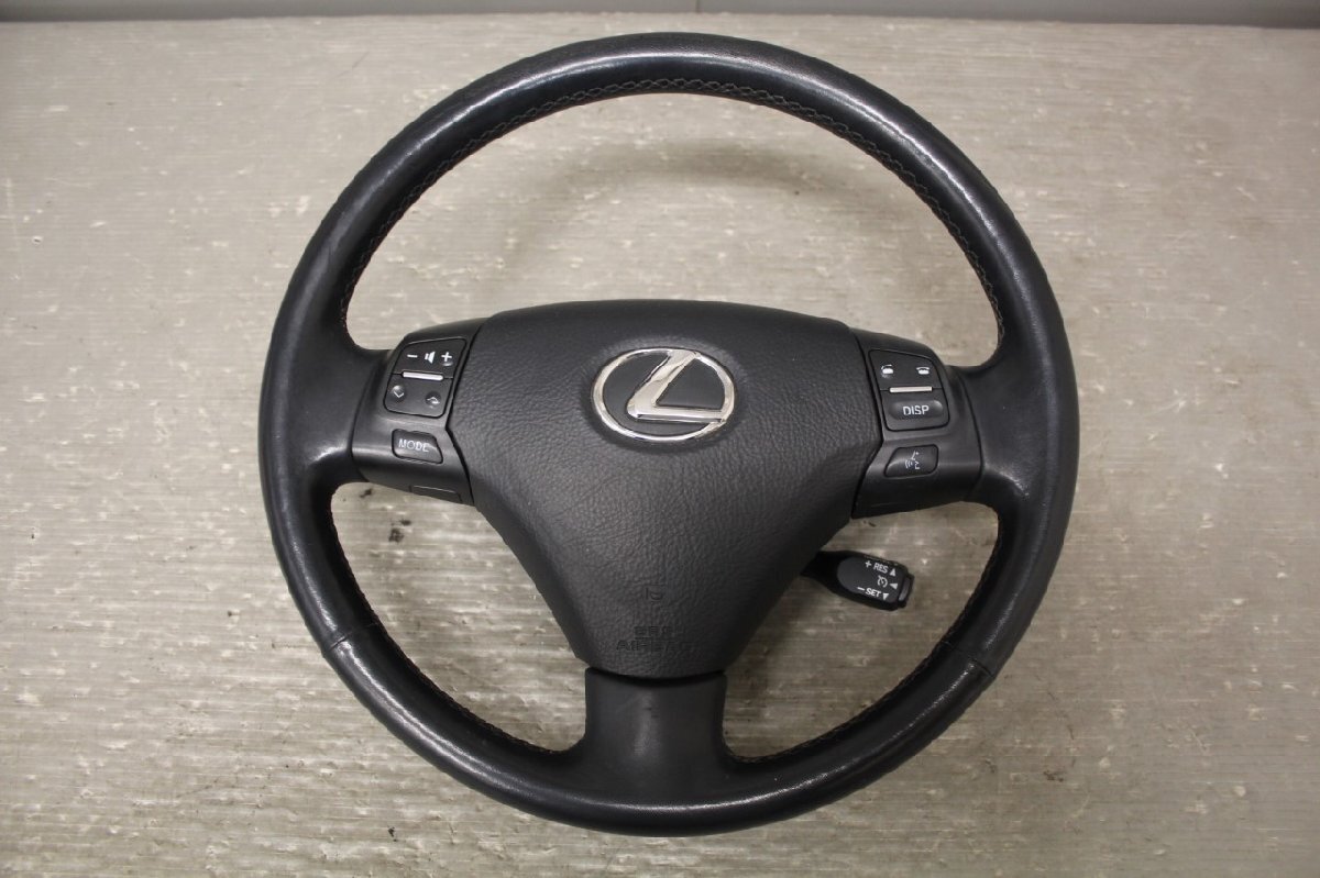 レクサス GS350 前期 (GRS191) 純正 ステアリングホイール 本革 クルコン スイッチ ホーンパット レザー ハンドル LEXUS p051372_画像1