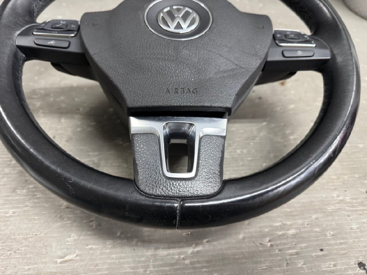 VW シャラン 右H (7NCAV) 純正 ステアリングホイール ホーンパット パドルシフト スイッチ付 レザー ハンドル 破損無 動作保証 p050814_画像5