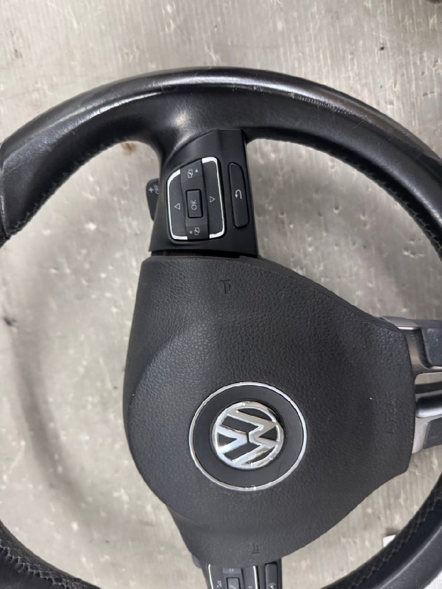 VW シャラン 右H (7NCAV) 純正 ステアリングホイール ホーンパット パドルシフト スイッチ付 レザー ハンドル 破損無 動作保証 p050814_画像3