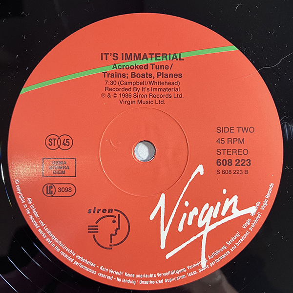 It's Immaterial / Driving Away From Home (Wicked Weather For Walking) [Virgin 608 223] EU盤 バレアリック_画像4