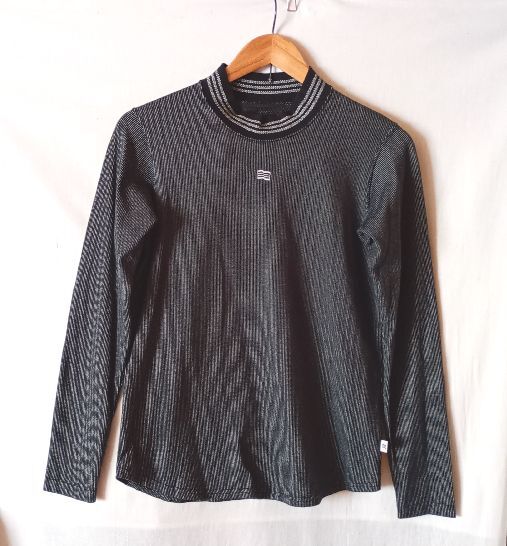 adidas アディダス 長袖 ハイネックカットソー Lサイズ ストレッチ ブラック系 レディース_画像1