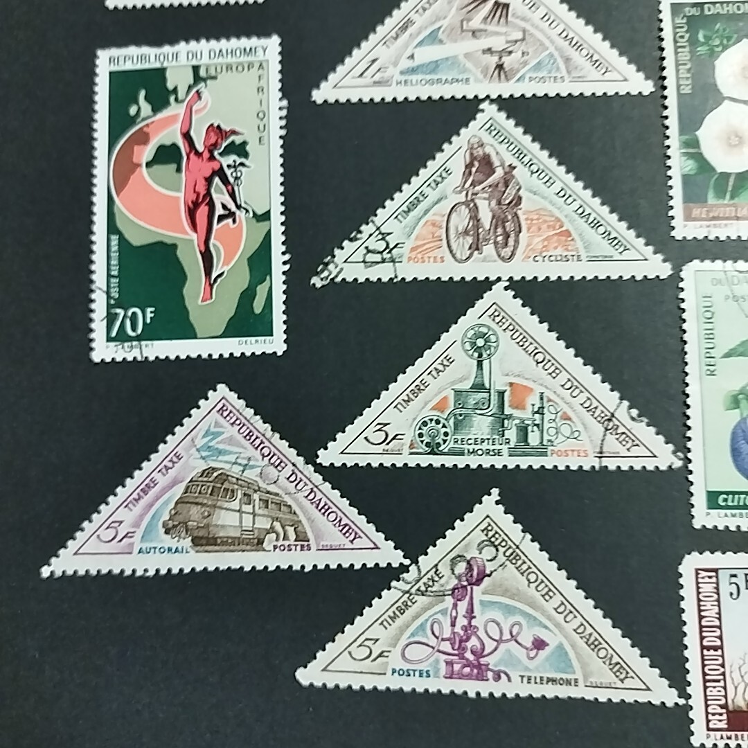 ダオメー(現:ベナン)の切手 12枚　外国切手　DAHOMEY (BENIN) used　ダホメ　 アフリカ切手　 三角　乗り物　植物　動物_画像3