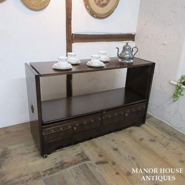 イギリス アンティーク 家具 キッチンワゴン トロリー ワゴン 引き出し付 キャスター 木製 オーク 英国 TOROLLEY 6005e 新入荷