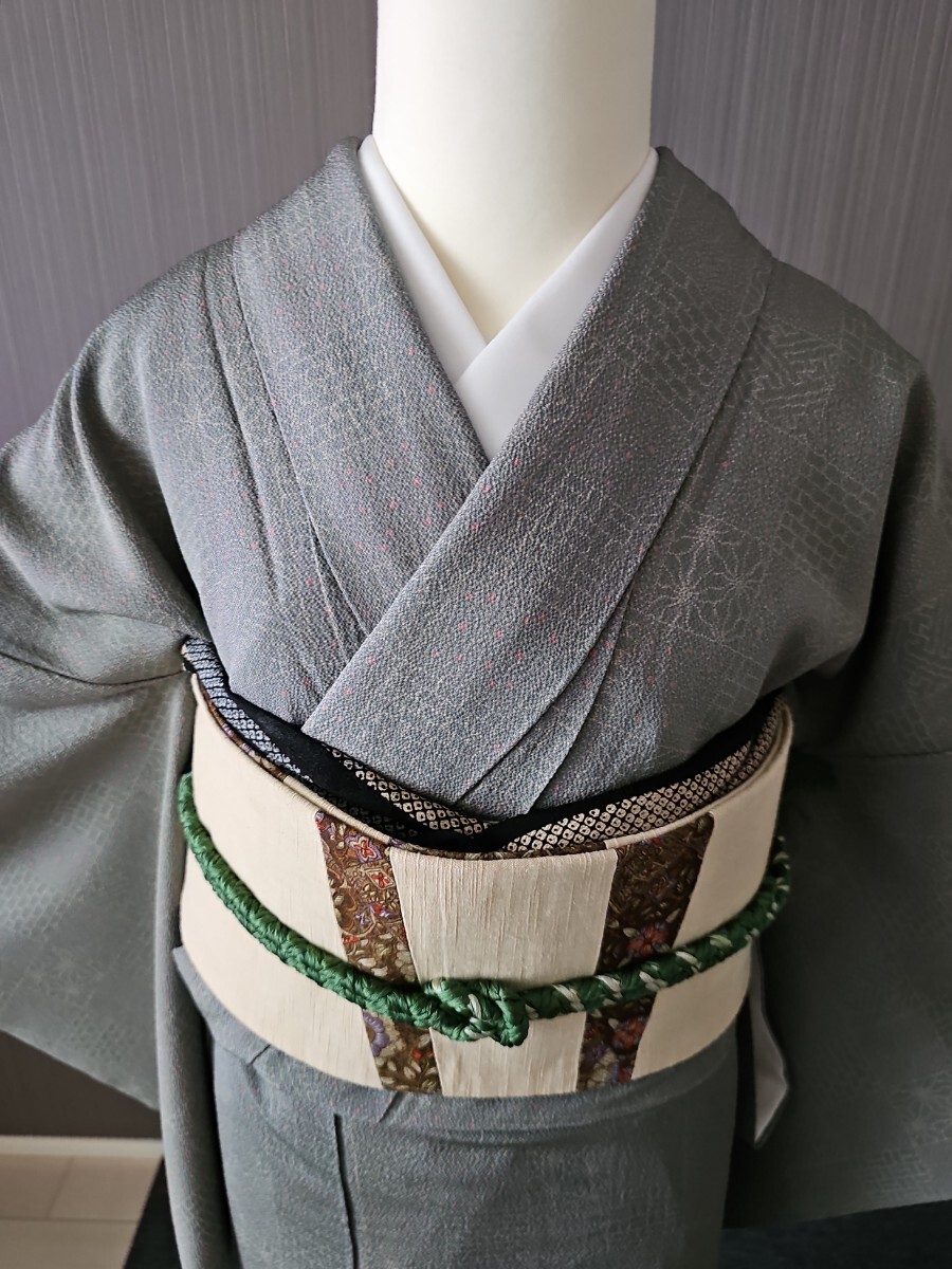 すずや■235【袷】正絹小紋 裄丈68.5 着丈169cm 青鈍系