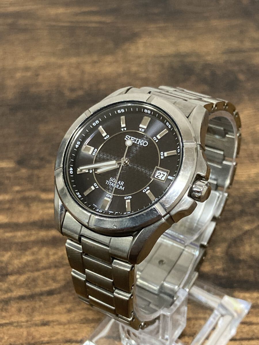 1円〜 訳あり 稼働品 セイコー ソーラー Seiko Solar Titanium V145-0AX0 メンズ 腕時計 デイト チタン 時計 ビジネス