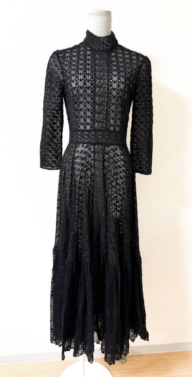 Christian Dior ディオール　総レース　ロングドレス　長袖　ブラック　ワンピース　Aライン　クリスチャンディオール　DIOR
