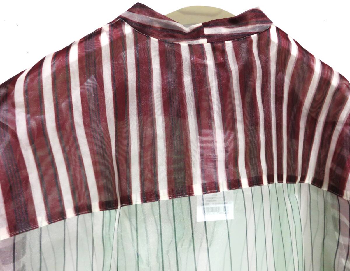 送料無料 定価6.9万 新品 TELMA Printed Sheer Pullover 34 日本製 テルマ シアー プルオーバー ポリエステル ロング ストライプ シャツ_画像5