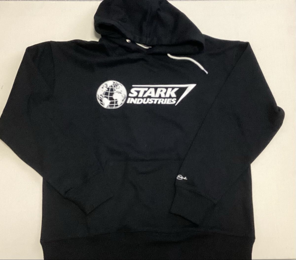 MARVEL マーベル スターク・インダストリーズ ロゴ パーカー(フーディ)stark industries ◎Lサイズ◎黒◎長期保管デッドストック未着用_画像1