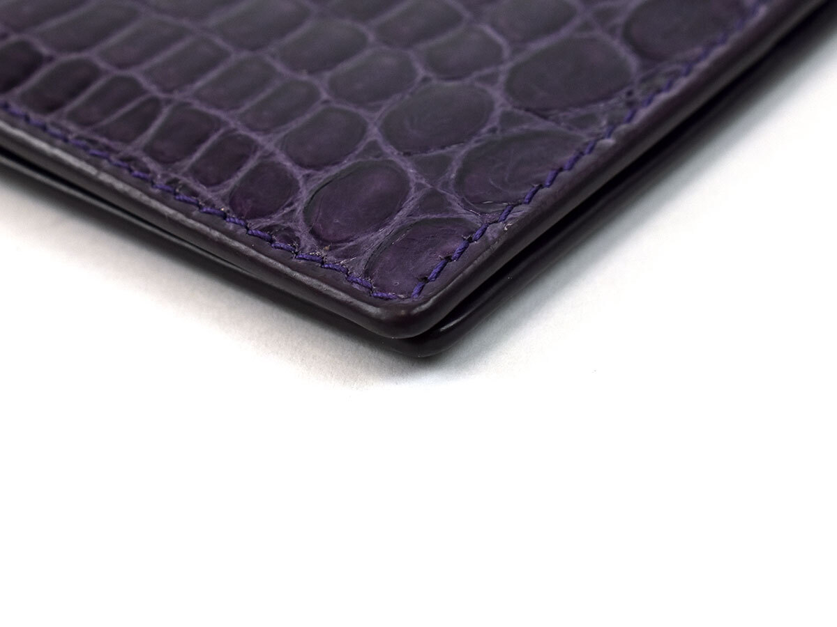 501826◆ BOTTEGA VENETA ボッテガ ヴェネタ 二つ折り財布 ウォレット 札入れ クロコダイル エキゾチックレザー バイオレット パープル/ C