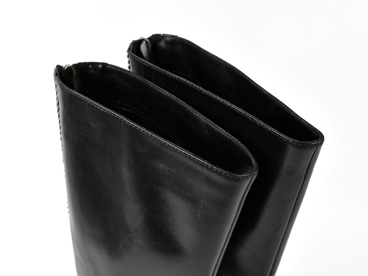 235661□ Christian Dior ディオール ポインテッドトゥ ピンヒール ロングブーツ 靴 23cm レザー フェイクパール ブラック レディース/ F