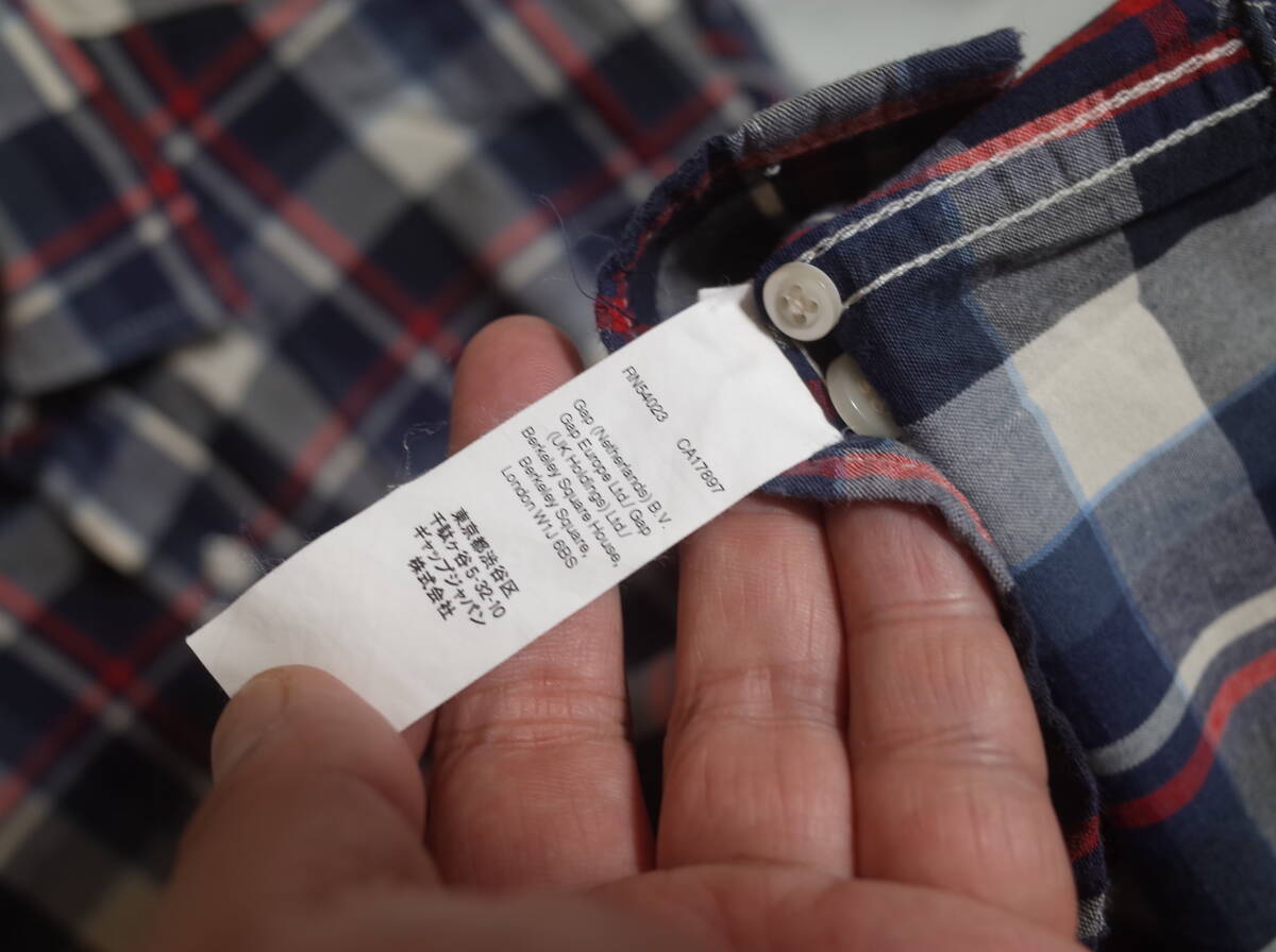 メンズ pm987 GAP ギャップ チェック柄 長袖 シャツ M ネイビー系 ネコポス可_画像4
