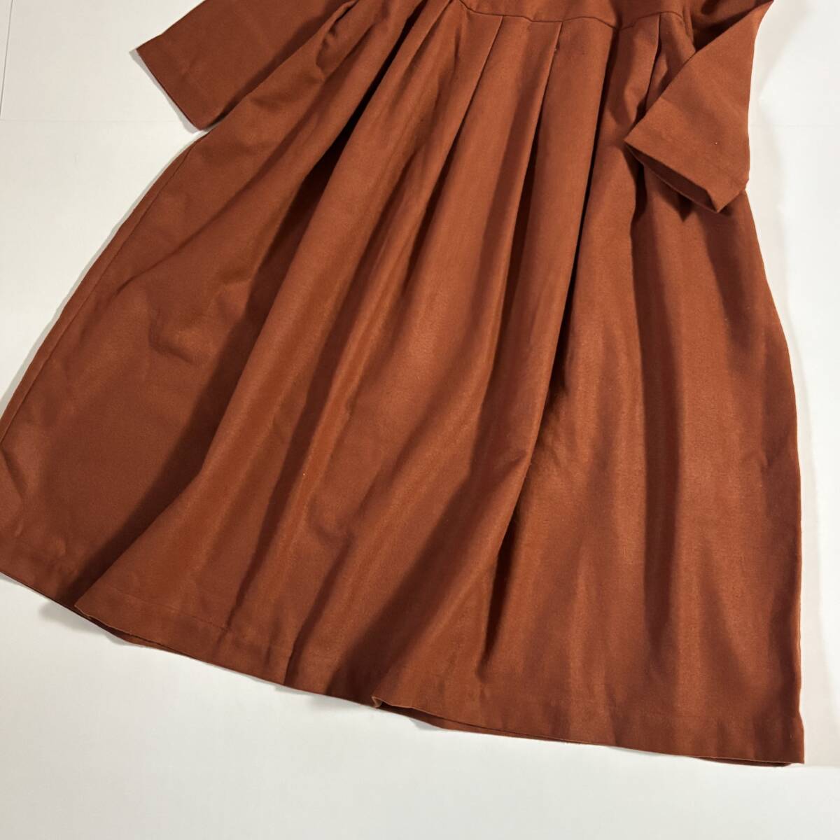 新　Samansa Mos2　サマンサモスモス　ゆったりサイズF　//　ウールミックス　茶?オレンジ系　毛混起毛タック　ワンピース?、? bimg=