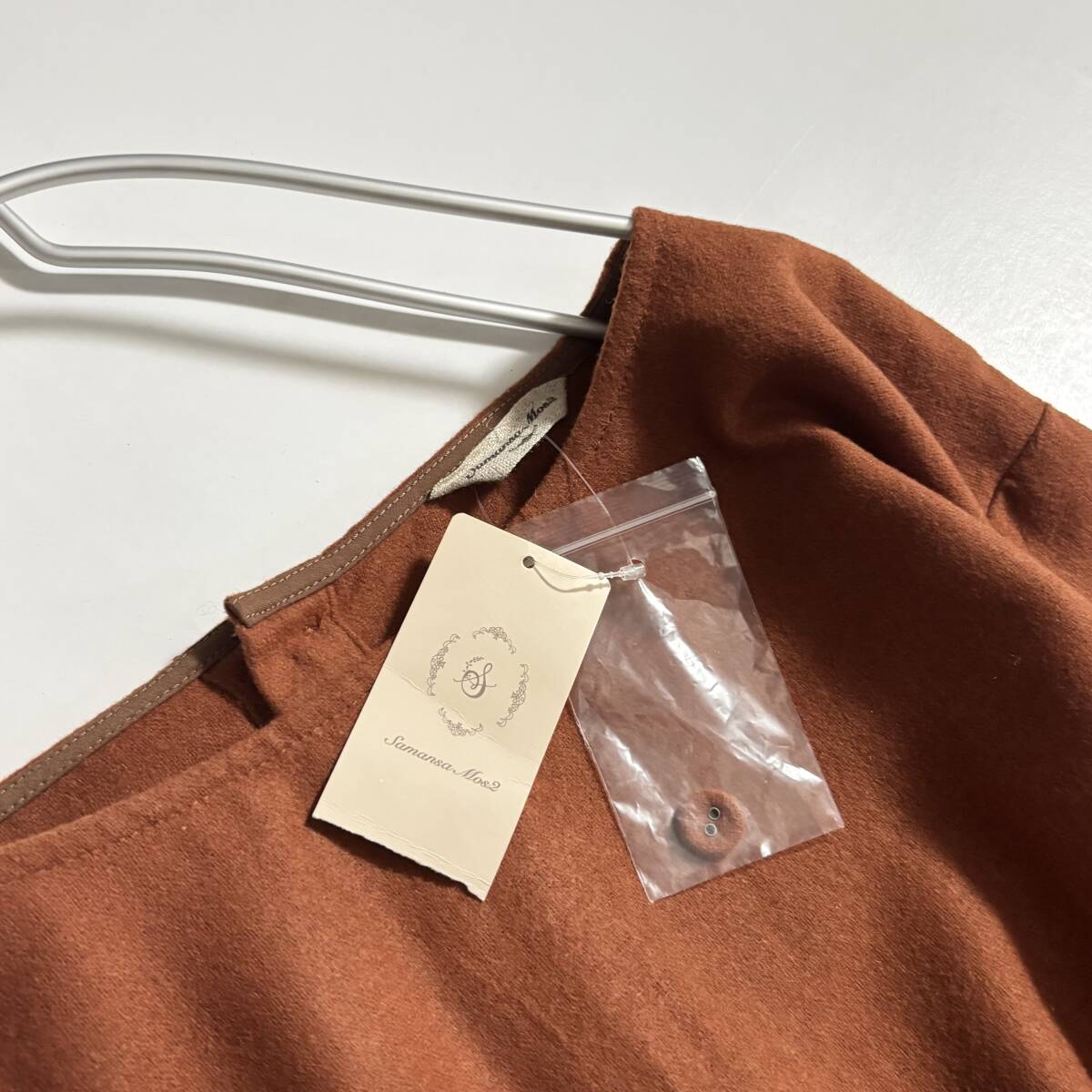 新　Samansa Mos2　サマンサモスモス　ゆったりサイズF　//　ウールミックス　茶?オレンジ系　毛混起毛タック　ワンピース?、? bimg=