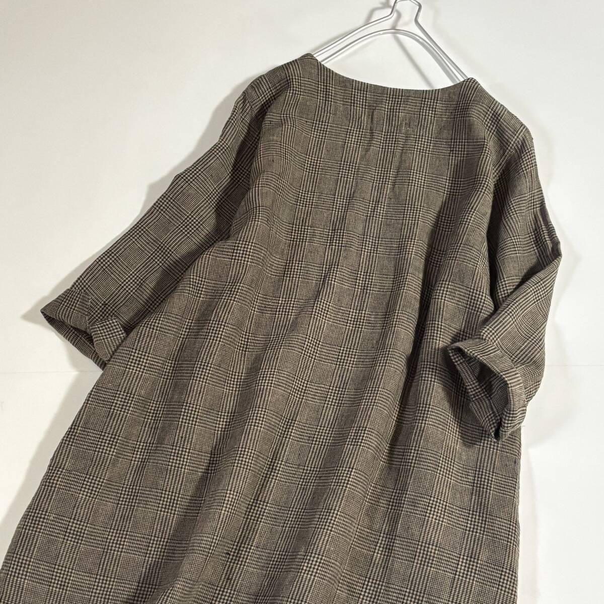 日本制　homeworking　ホームワーキング　ゆったりサイズF　//　麻?リネン100　チェック　ワンピース?、? bimg=