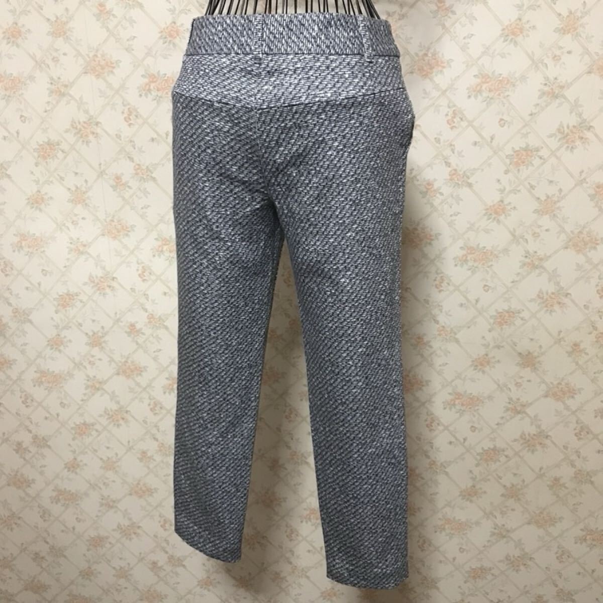 ★LAUTREAMONT/ロートレアモン★一度著用のみ★クロップドパンツ38(M.9號)ネイビー.紺.ホワイト.白.ブルー.青色.総柄.綿.春秋.ボトムス