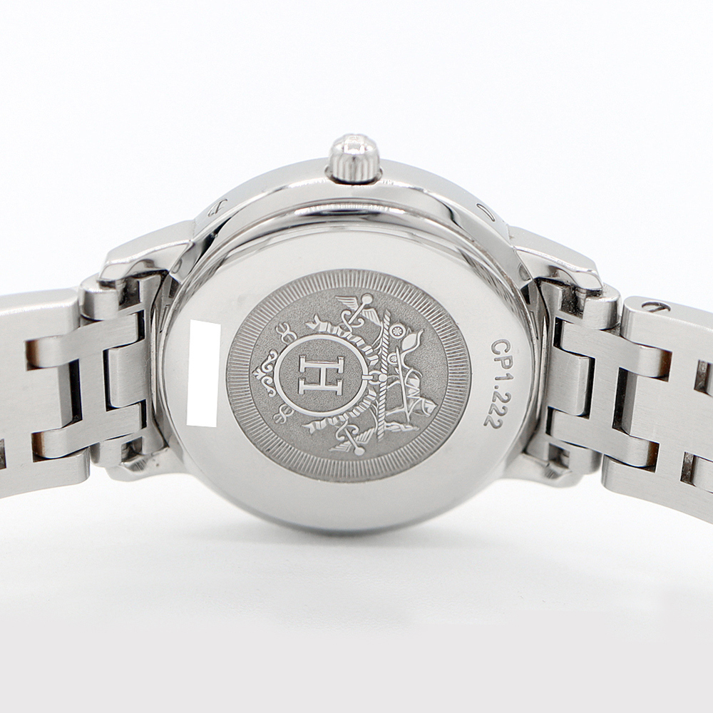 電池交換済 HERMES エルメス クリッパー ダイヤベゼル CP1.222 ダイヤモンド デイト ピンクシェル PGP SS レディース クォーツ_画像3