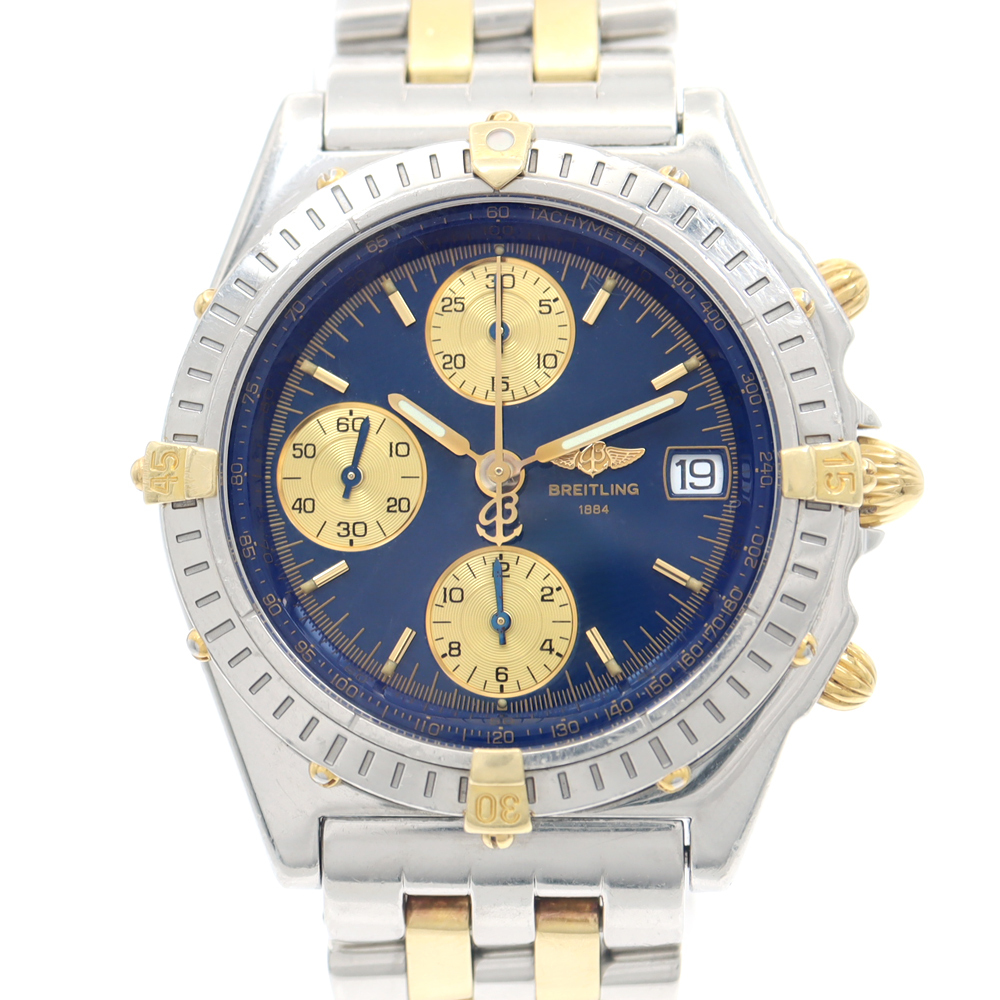 BREITLING ブライトリング クロノマット ビコロ B13050 クロノグラフ デイト 100m防水 青 ブルー SS YG メンズ 自動巻き_画像1
