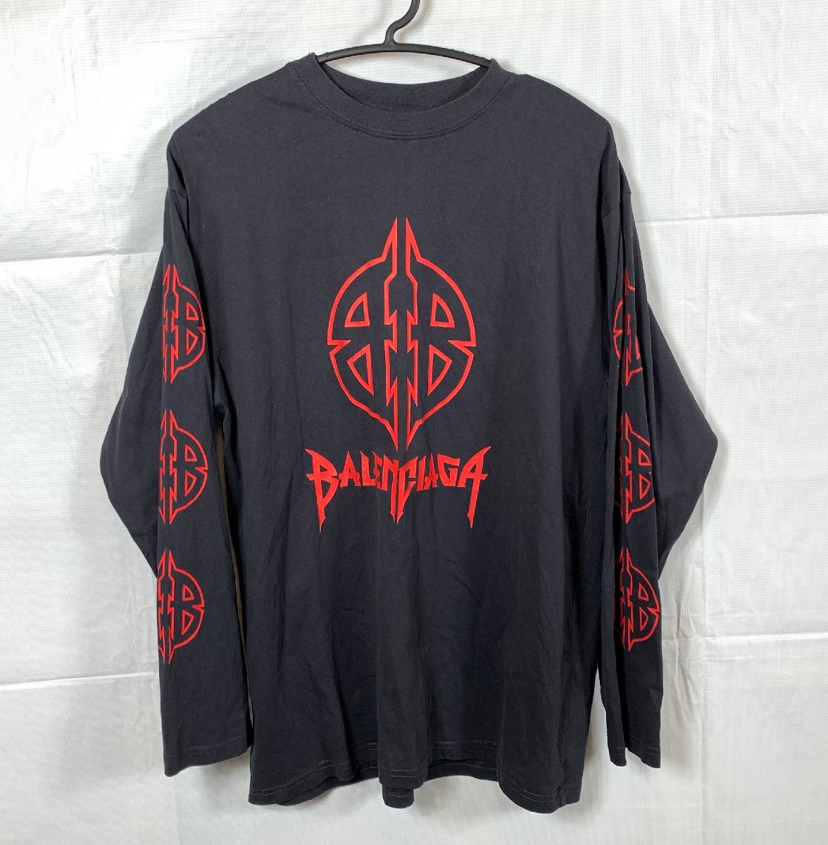BALENCIAGA バレンシアガ ロゴ 長袖 Tシャツ サイズ:S ブラック レッド ☆良品☆[66-0805-8E5]_画像1