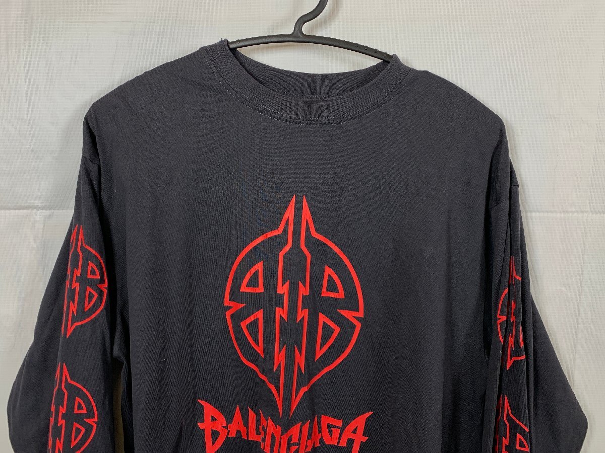 BALENCIAGA バレンシアガ ロゴ 長袖 Tシャツ サイズ:S ブラック レッド ☆良品☆[66-0805-8E5]_画像2