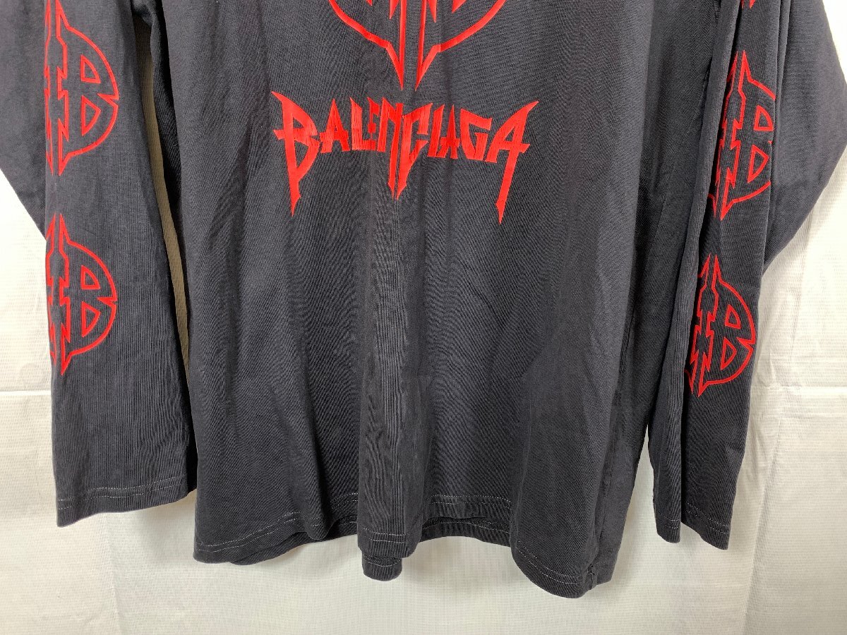 BALENCIAGA バレンシアガ ロゴ 長袖 Tシャツ サイズ:S ブラック レッド ☆良品☆[66-0805-8E5]_画像3