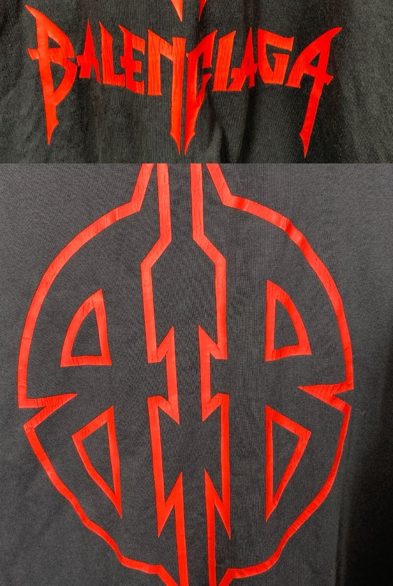 BALENCIAGA バレンシアガ ロゴ 長袖 Tシャツ サイズ:S ブラック レッド ☆良品☆[66-0805-8E5]_画像9
