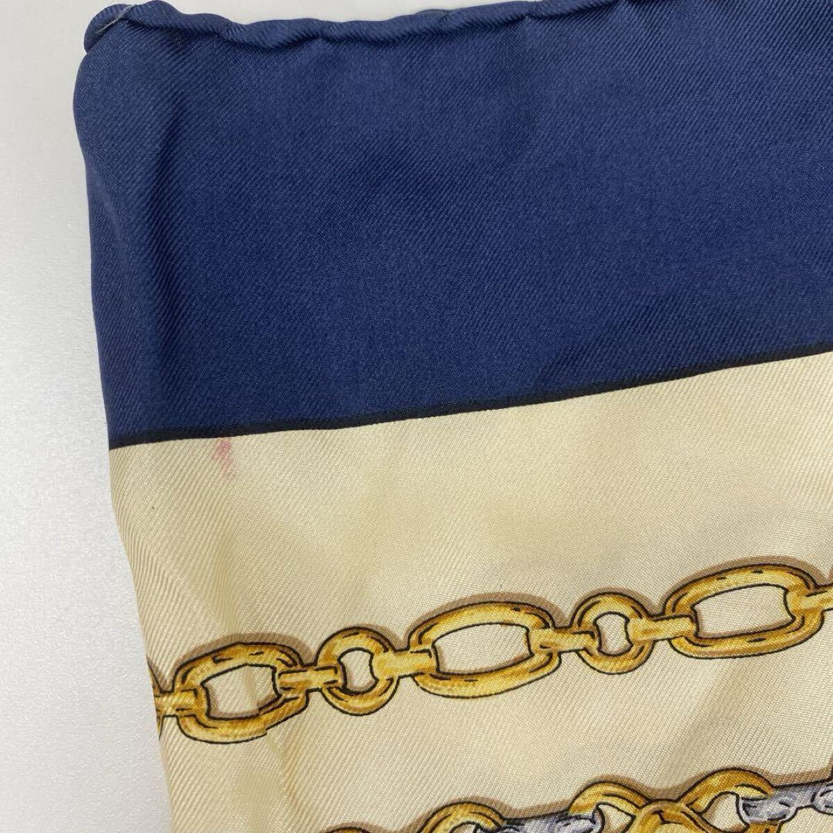 refle● カルティエ Cartier スカーフ 大判 シルク ロゴ チェーン柄 現(xiàn)狀品