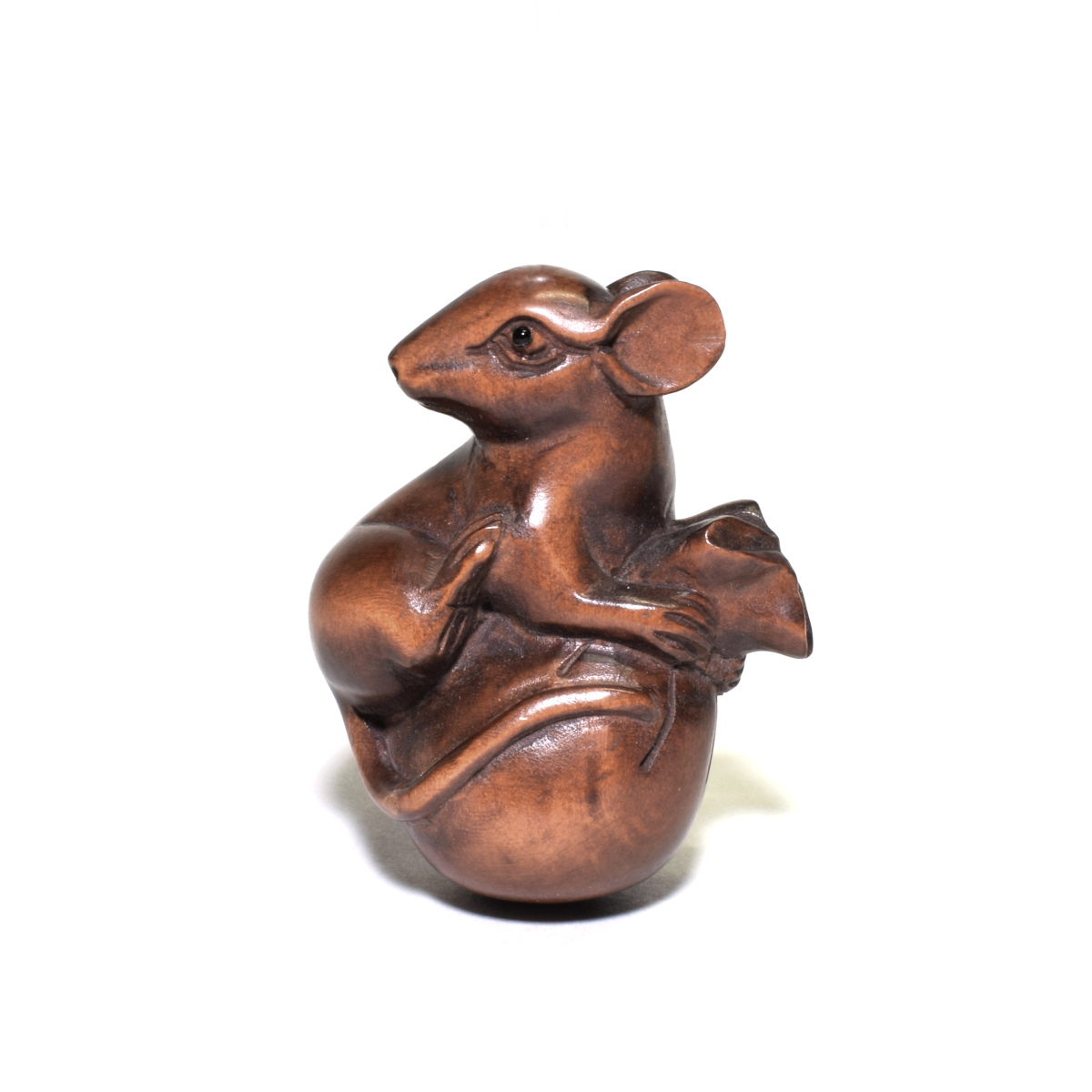  netsuke Самшит мелколистный .. пакет желтый . деликатный скульптура дерево гравюра из дерева мышь [b18-30]